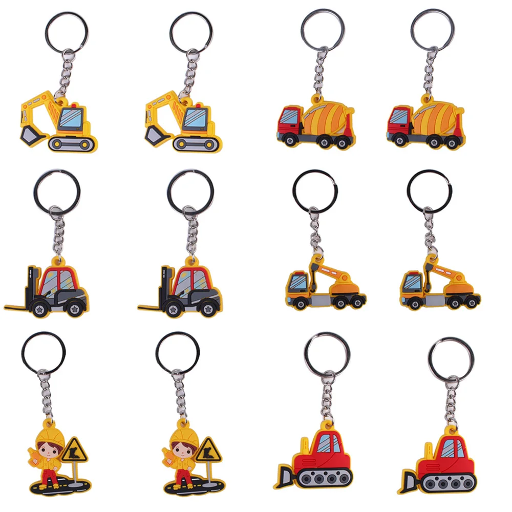 

12pcs Cute Construction Keychain Birthday Party Decoration Favors Vehicle Theme Party Supplies Child Reward Gift Treat Goodies