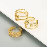 fashion gold color metal white zircon star moon open ring punk vintage geometric adjustable ring for women jewelry