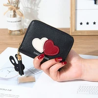 womens wallet short heart zipper coin purses female letter print tassel pu leather card holder ladies clutch bag money clip