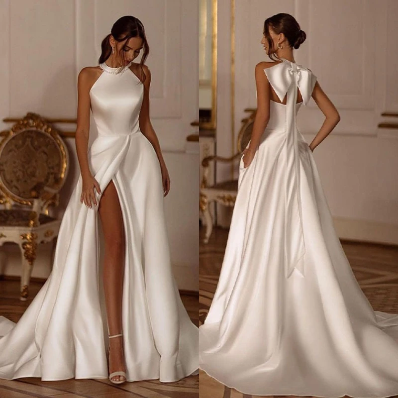 Элегантные свадебные платья русалки с лямкой на шее без рукавов и боковым