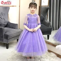 2022 Ankle-Length Costumes Dress Tulle Dress For Piano Performance Dress White Violet Light Blue Kids Bridesmaid Dresses
