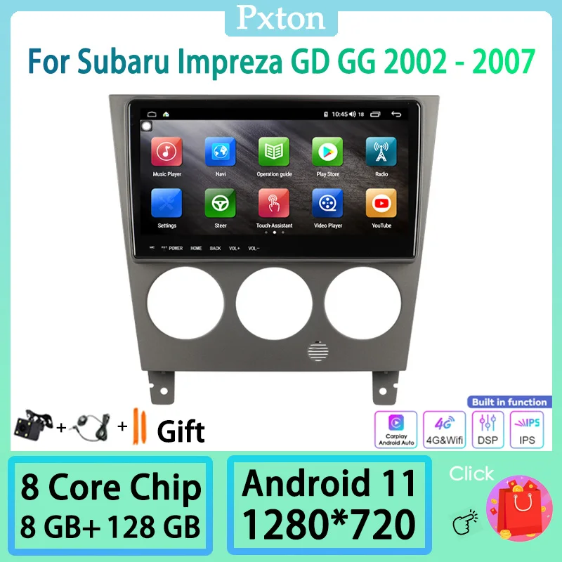

Pxton Android Touch Screen Car Radio Stereo Multimedia Player For Subaru Impreza GD GG 2002 - 2007 Carplay Android Auto 8+128G