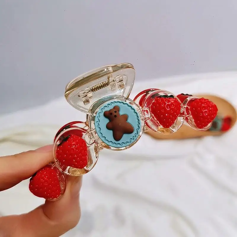 Заколка для волос из ацетата в виде клубничного медведя большие резиновые