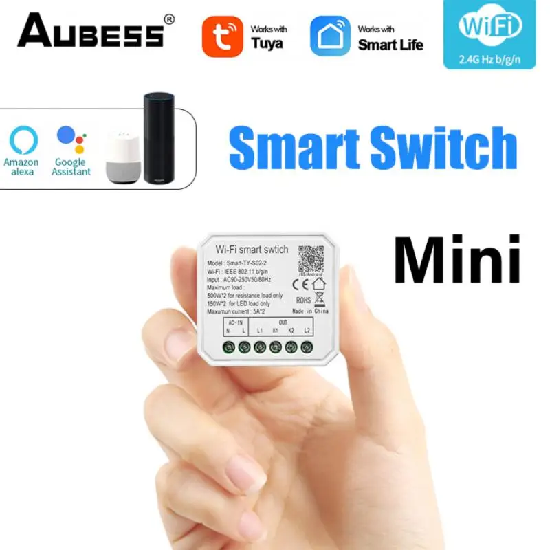 

Tuya WiFi 1/2 Gang Mini Smart Switches DIY Light Switch Module Smart Life App Remote Control Work With Alexa Google Home Alice