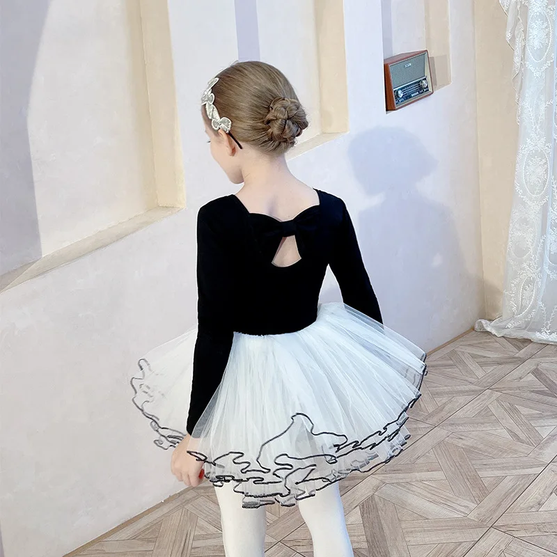 

Girls Ballet Tutu Dress Skirt Set Kid Gymnastics Tulle Skirted Leotards Party Dress Black Swan Lake Costumes With Tutus Princess