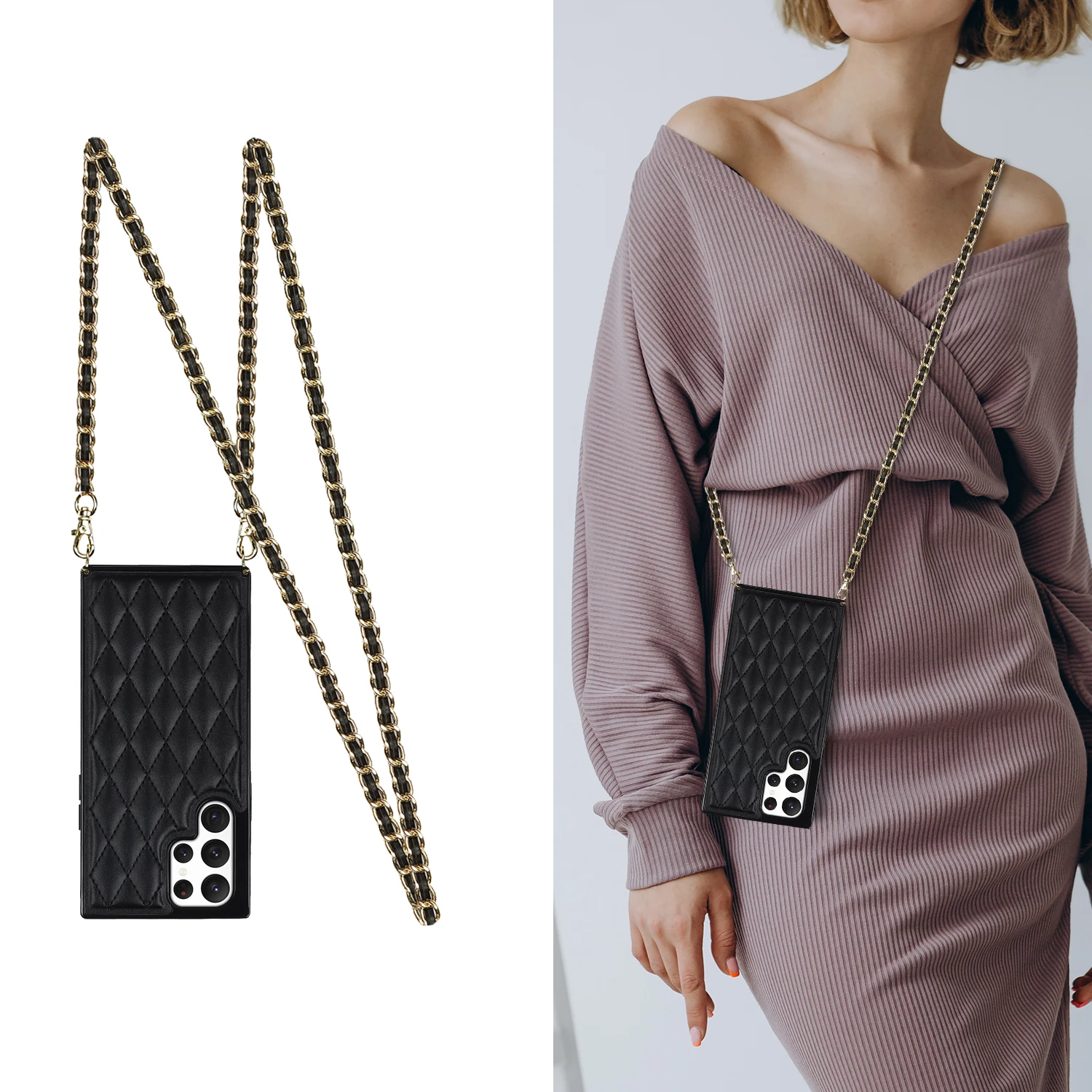 Lanyard Leather Luxury Case For Samsung S22 21 20 Ultra Note20 S10 Crossbody Cover Support Wireless Charging