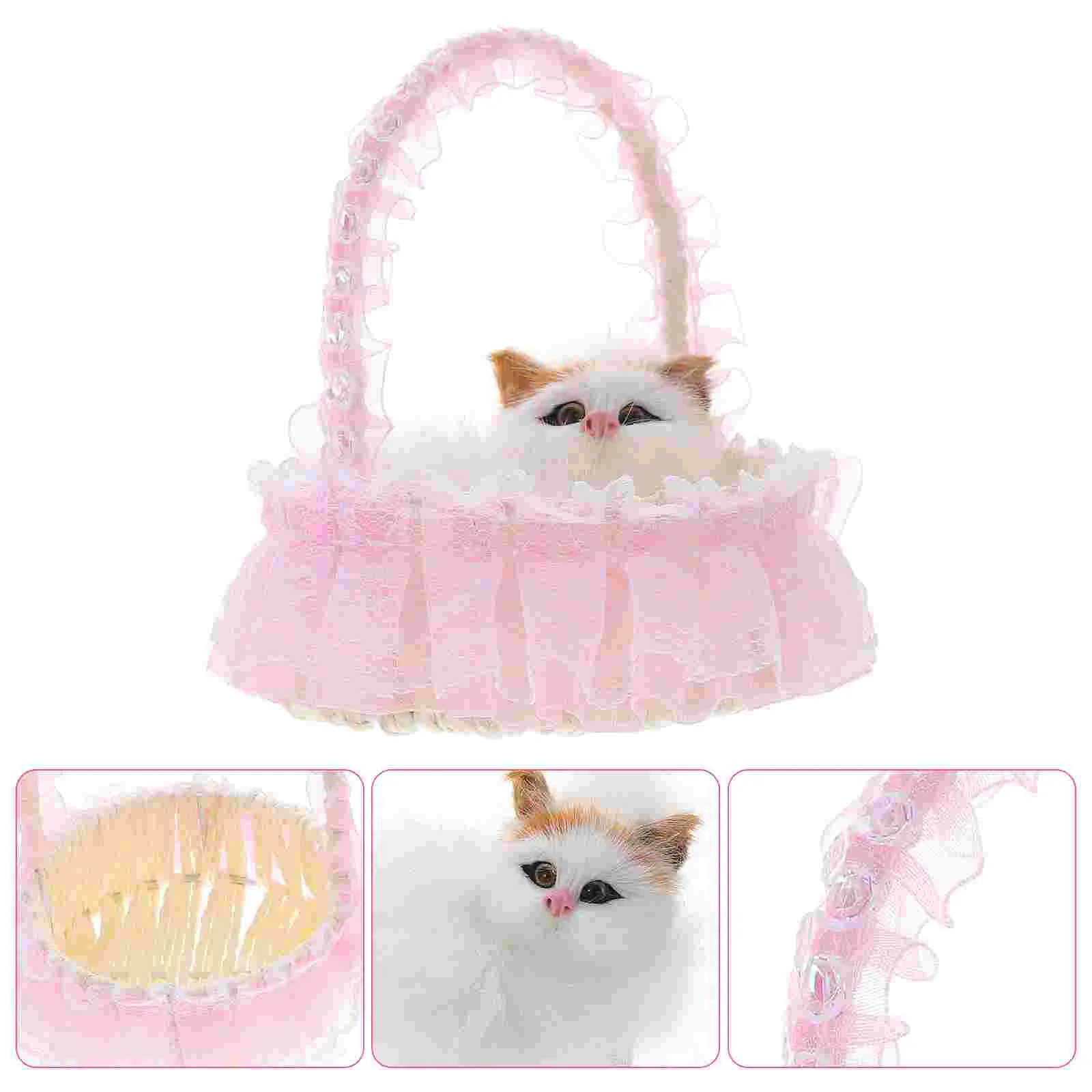 

Basket Cat Flower Plush Kitten Small Girlanimal Wovenstuffed Gift Wicker Baskets Picnic Wedding Mini Kids Storage Planter