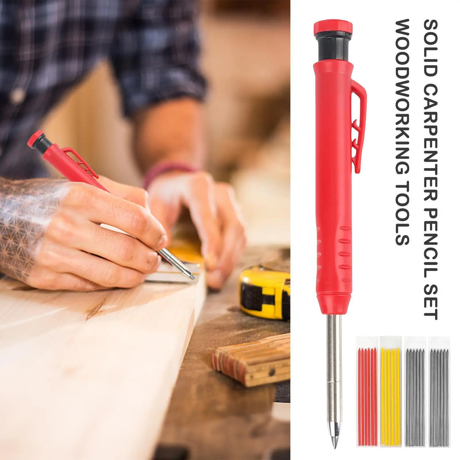 

Carpenter Pencil with Refill Leads and Sharpener Construction Pencil for Deep Hole Marker Marking Woodworking Tools K9M9