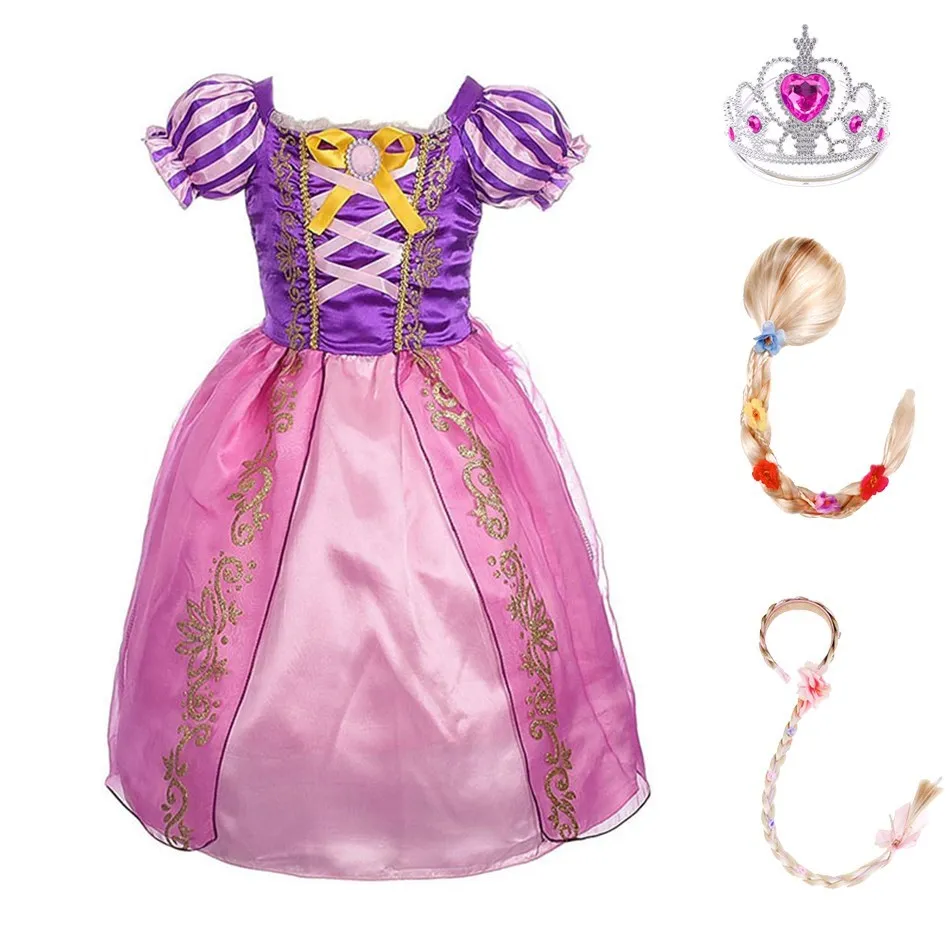 

Children Rapunzel Dress Summer Party Princess Fancy Costume Girls Christmas Birthday Tangled Disguise Carnival Clothing with Wig
