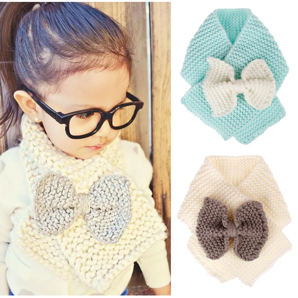 

Wecute Cute Knitted Bowknot Wool Kids Scarf Versatile Thick And Warm Plush Children's Knitting Baby Winter Fashion Soft Neck Bib