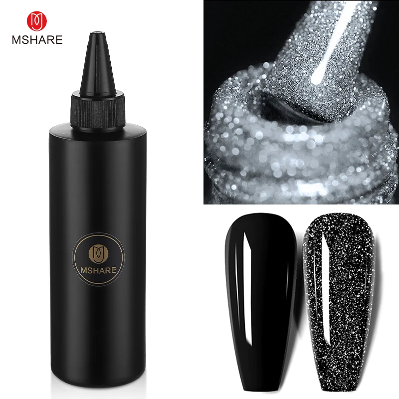 

MSHARE Reflective Top Coat Shiny Glitter Gel Polish Refill Non Wipe Top Coat No Sticky Layer 250ml