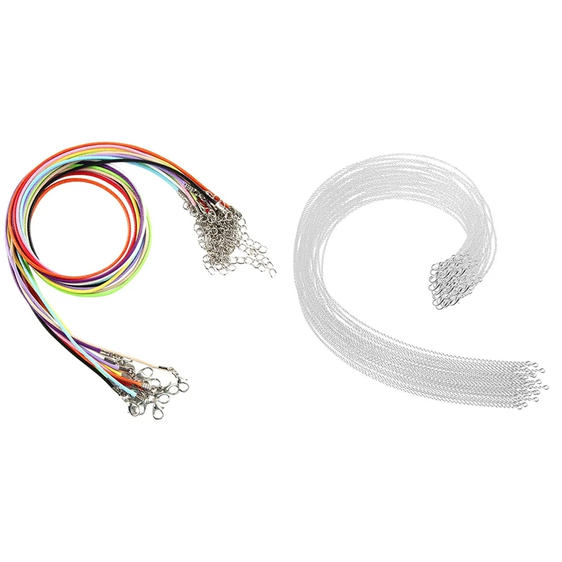 

50Pcs 18 Inch Cotton Necklace Cord With Lobster Claw Clasp & 30 Pack Necklace Chains With Clasp Bails Dangle Charms