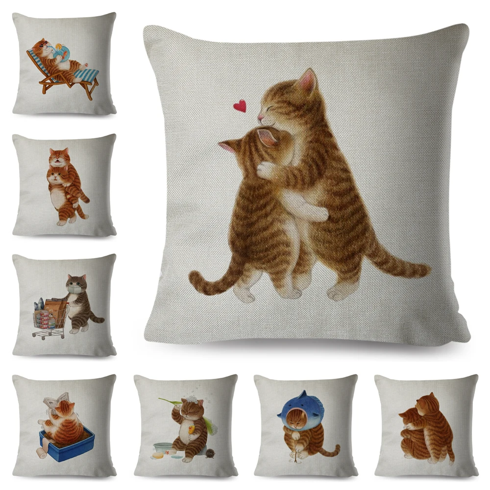 

Funny Cat Cushion Cover Decor Cute Cartoon Pet Animal Print Pillowcase Polyester Pillow Case for Sofa Home Children Room 45x45cm