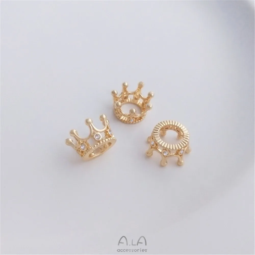 

14k Gold color preserving zircon crown pearl spacer 18K gold bead ring DIY Hand Beaded Bracelet accessories