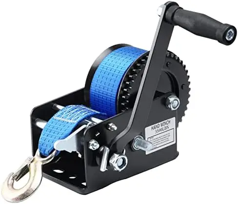 

Boat Trailer Winch Hand Winch 3500lbs Heavy Duty Hook with 33ft (10m) Polyester Strap Hand Crank Winch, Two Way Ratchet Boat Win