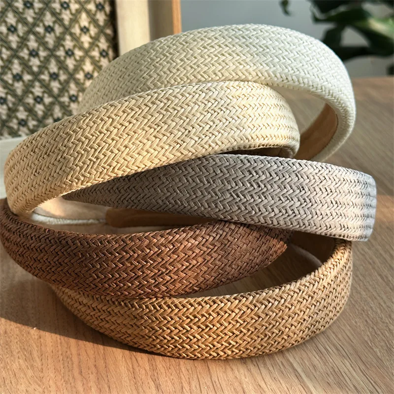 Плетеная широкая повязка на голову из соломы для женщин, обруч для волос из ротанга, богемная повязка для волос, нескользящая повязка-ободок, аксессуары для волос (art.: 3920daeb86a5b) - 3920daeb86a5b