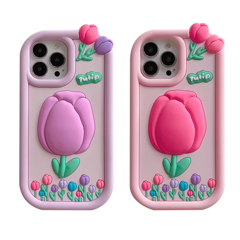 

Cute 3D Tulip Cartoon Silicone Case Phone Cover For iPhone 14 13 12 11 Pro Max