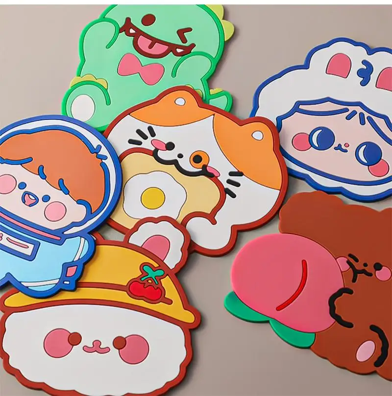 

Cartoon Shaped Tea Coaster Cup Holder Mat Kawaii Cup Pad Non-slip Silicone Coaster Desktop Heat Resistant Mat Cute Desktop Decor