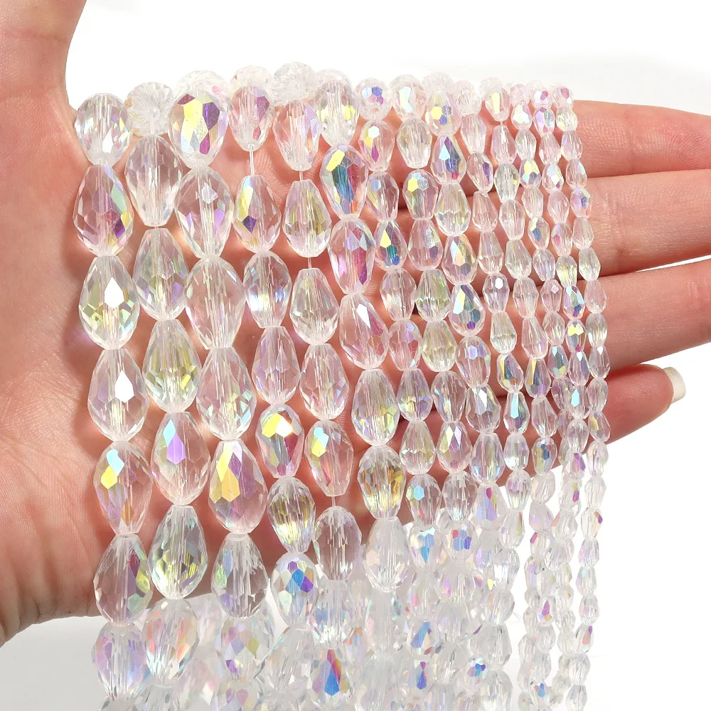 

Plating AB Color Transparent Water Drop Crystal Loose Beads Two Holes for Jewelry Making Diy Bracelet Necklace 3X5 6X8 10X15mm