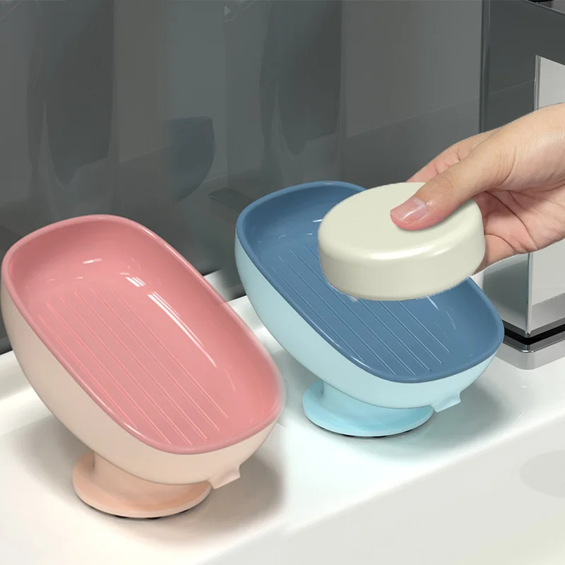 

Double Layer Soap Dish Draining Sucker Soap Storage Box Shower Soap Holder Sponge Storage Plate Tray Bathroom Supplies Gadge