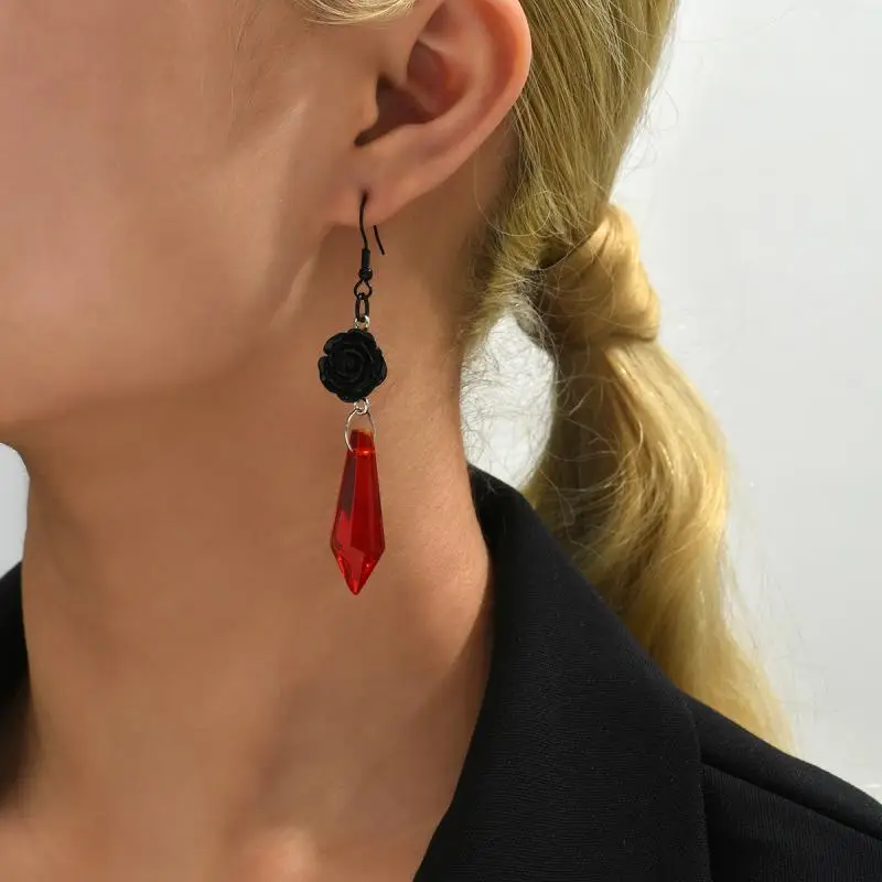 

Women's Healing Crystal Gothic Victorian Black Rose Pendant Dangle Earrings Fashion Valentine's Day Wedding Jewelry Gifts