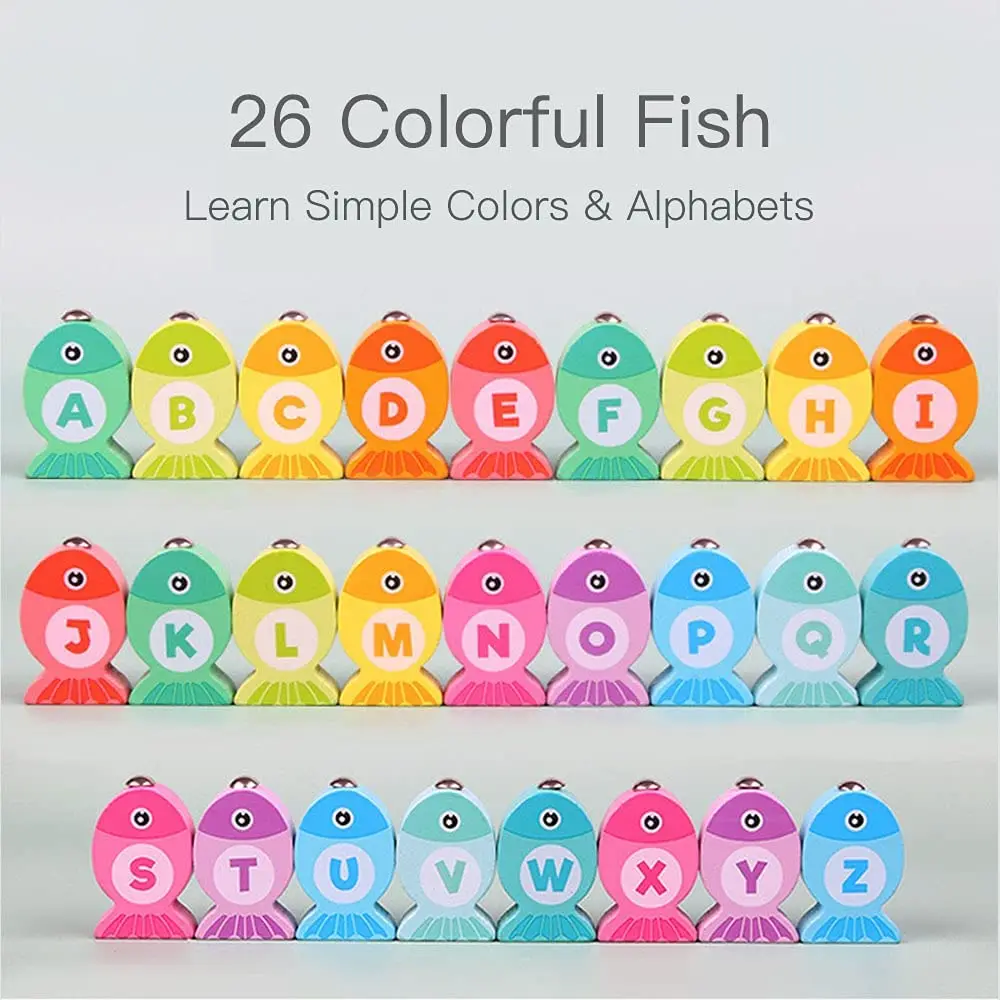 Деревянная Магнитная настольная игрушка для рыбалки набор рыболовных пазлов с