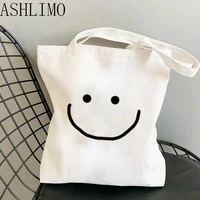 tote aesthetics korea style smile harajuku women shoulder bag art school bag anime canvas bag large capacity casual shopper bag