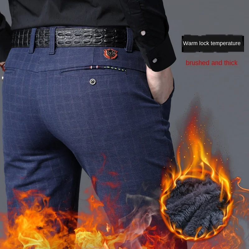 Мужские Теплые повседневные брюки темно-синие облегающие из флиса на зиму 2022 |