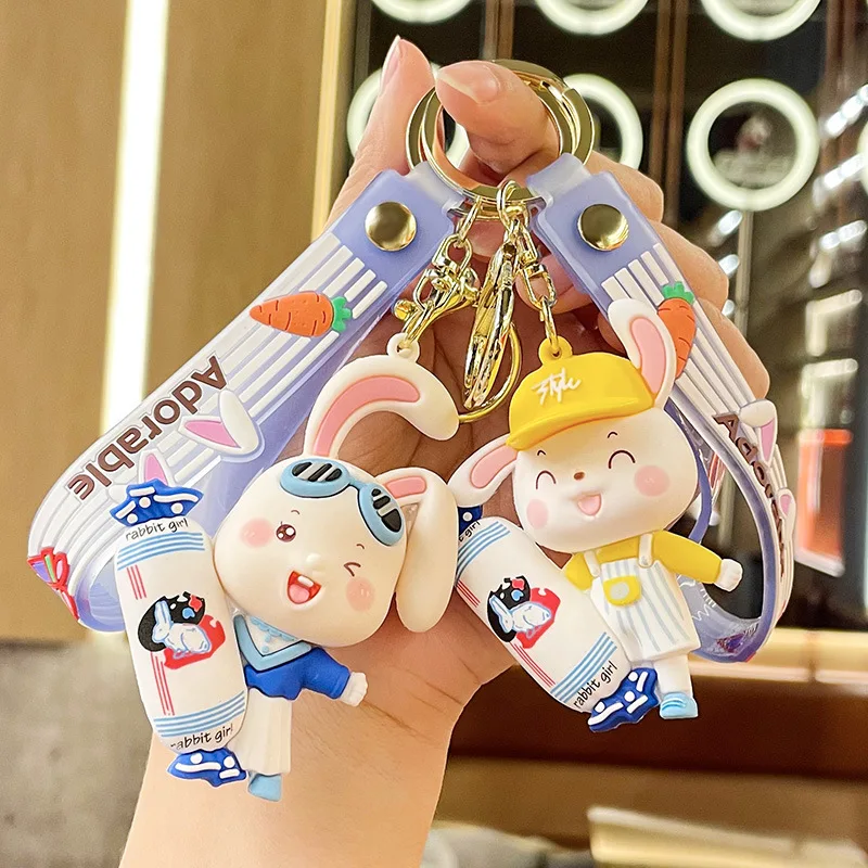 

Cartoon Milk Sugar Rabbit Year National Wind Keychain Car Cute Jewelry Pendant Crane Machine Christmas Gift Bag Charm Wholesale