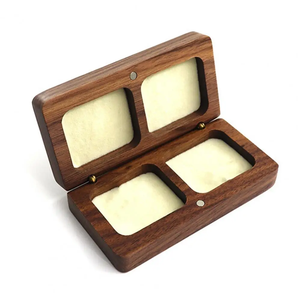 

Artistic Ring Box Walnut Wood Scratch Resistant Double Seat Jewelry Container Packaging Display Ring Case