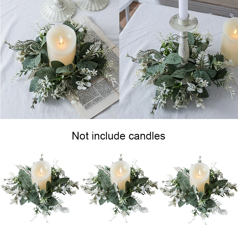 

25cm Wedding Table Candle Wreaths Artificial Leaves Candle Ring Artificial Greenery Wreath For Home Decor Party Decor