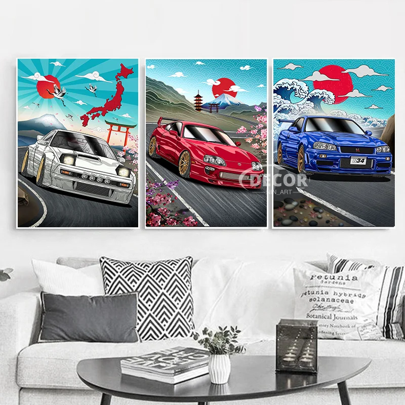 

Street Car Racing 80S Synthwave Canvas Painting Aesthetics Collection Wall Art Children's Room Decoration Prints Wall Poster