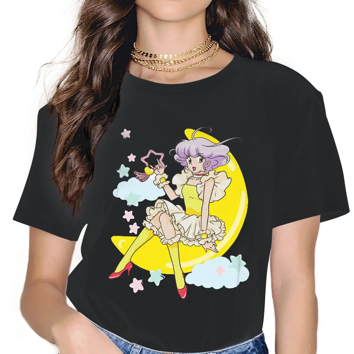 

Sit on the Moon Cute Girls Women T-Shirt Magical Angel Creamy Mami 5XL Blusas Harajuku Casual Short Sleeve Vintage Oversized Top