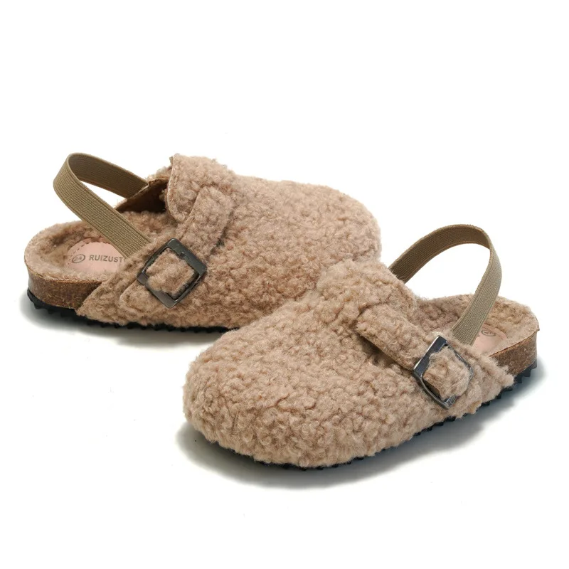 Child Cork Cotton Shoes Autumn Winter Boys' Sandals Plush Girls' Sandals Warm Baby Sandals Plush Flats Slipper Huggies Wuggy enlarge