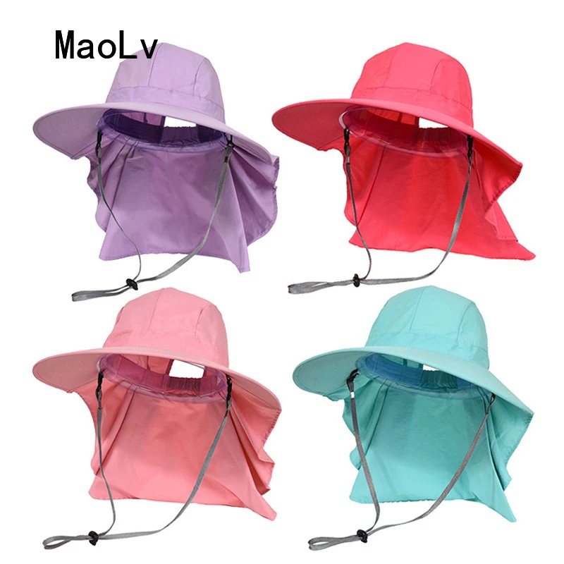 Summer Sun Hat for Women UV Protection with Neck Bucket Hats Female Outdoor Fishing Hiking Safari Ponytail Cap Anti UV Visor Cap