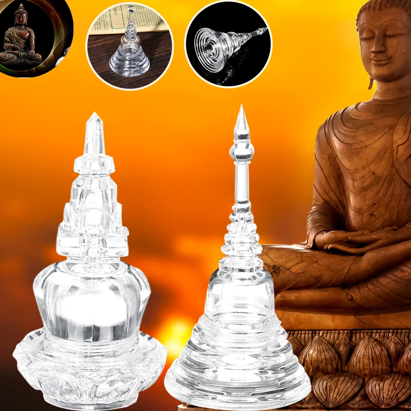 

Crystal Stupa Tower Tibet Pious Sarira Transparent Stupa Mikky Acrylic Clear Buddha Buddhist Tibetan Tower Pagoda Gifts