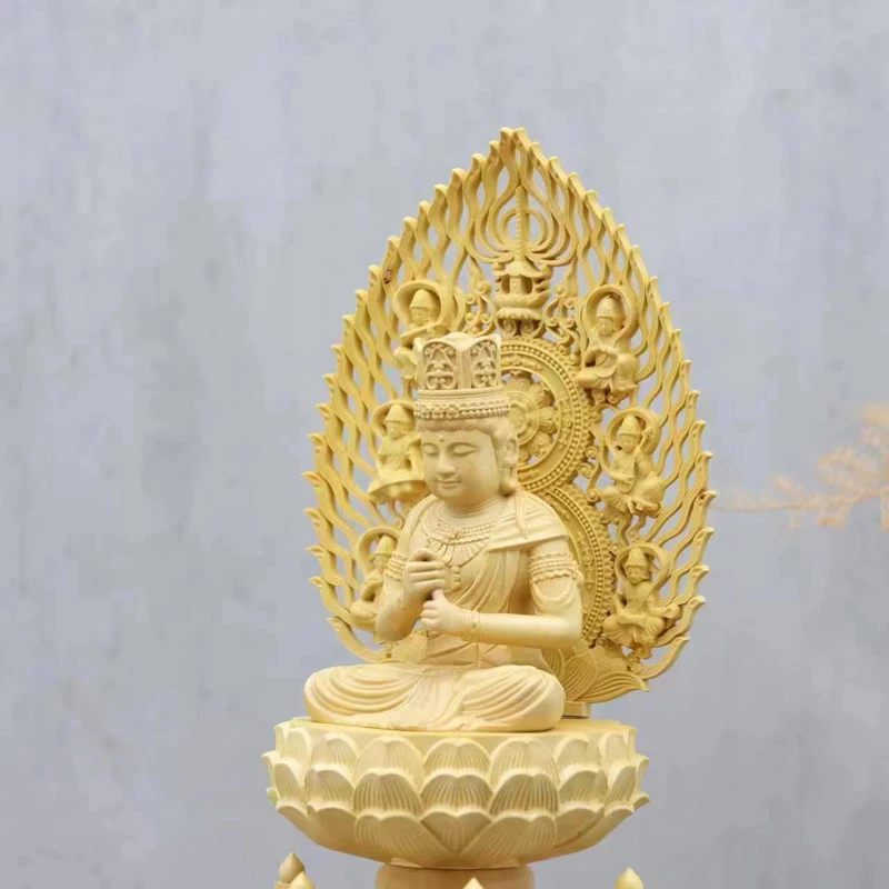 Фото Деревянная резная статуя Huangyang, домашняя офисная статуя Будды Fengshui, статуя сидящего лотоса, Декоративная скульптура, 1 шт. №4