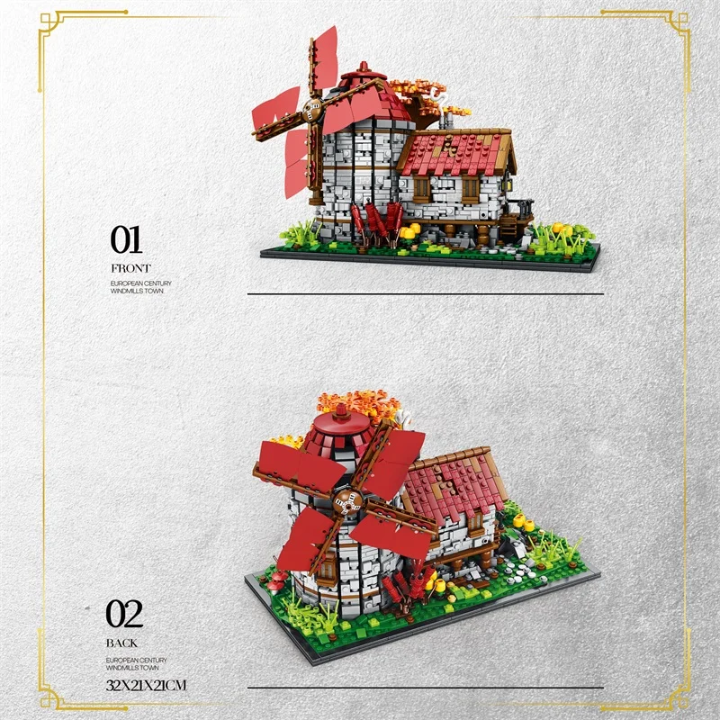 MOC 2296 шт. креативный эксперт Moc средневековые ветряные мельницы город вид на улицу