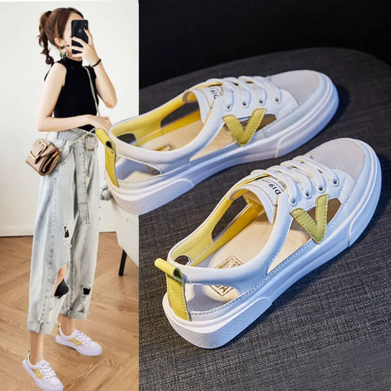 Real Soft Leather Bag Head Sports Sandals Women's Outer Wear 2023 New Summer New Student All-match Flat Casual White Shoes Woman