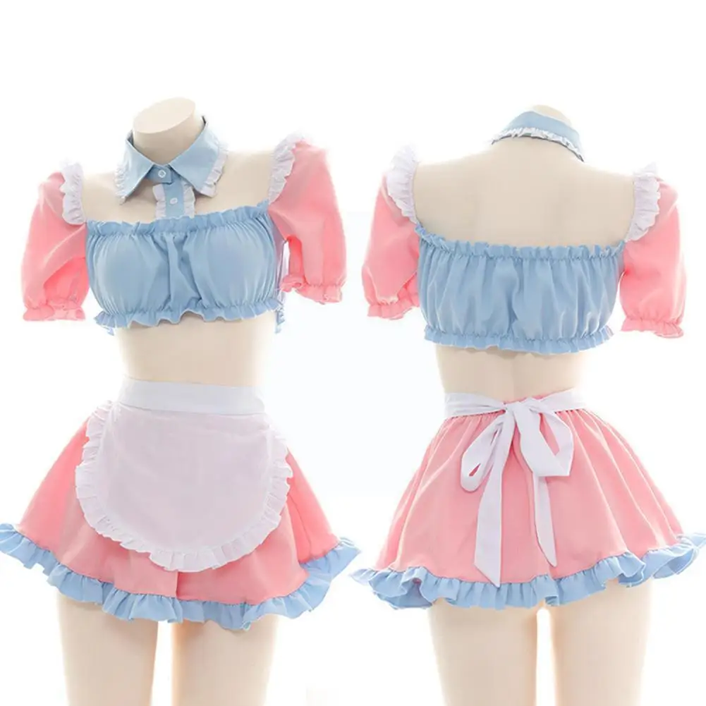 

Backless Sweet Pink Women Maid Outfit Sweet Lolita Costumes With Cute Off Temptation Uniform Skirt Schoolgirl Cosplay Shoul T9m0
