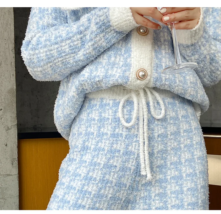 Women Pajamas Set Thickened Velvet Home Clothes Autumn Winter Long-sleeved Plaid Soft Sweet Little Fragrance Warm Sleepwear Pjs