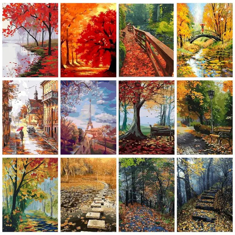 

GATYZTORY 40X50cm Painting By Numbers For Adults Autum Landscape Handicrafts Number Painting Diy Gift Home Decors Maple Forest