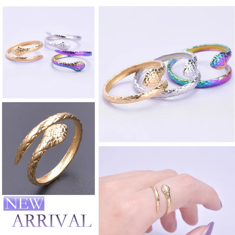 

Trendy Punk Party Jewelry Snake Stainless Steel Adjustable Finger Ring Vintage Unisex Open Ring Exaggerated Personality Rings