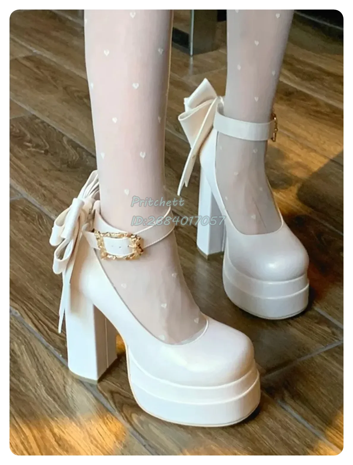 Туфли-лодочки на высоком блочном каблуке с бантом платформе