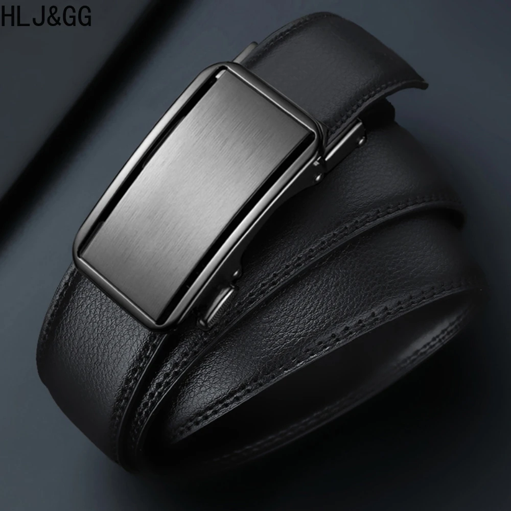 HLJ&GG Fashion Black Man's Belt Male Business Simplicity Automatic Buckle Leather Belts Versatile Homme Jeans Pants Waistband