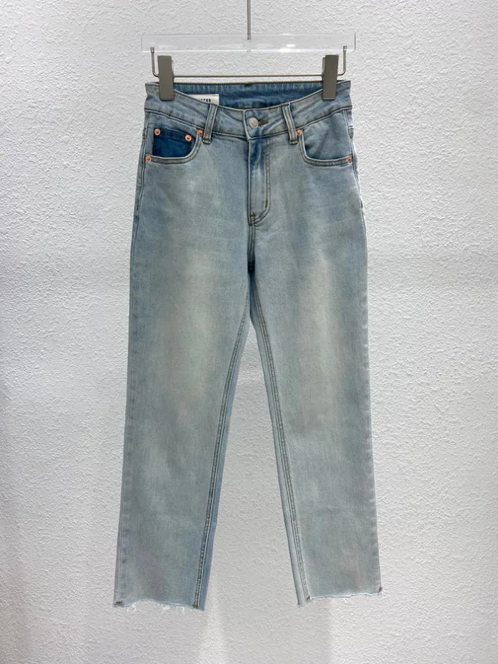 

Модные Классические роскошные дизайнерские тканевые джинсы с карманами на спине, вышитыми номерами, средней высокой талией, эластичные контрастные джинсы 141726