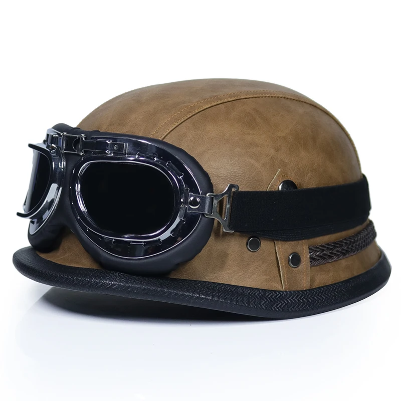 

German Leather Helmet WWII Style BLACK German Motorcycle Open Face Half Helmet Chopper Biker Pilot Vespa camouflage