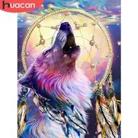 huacan 5d diamond painting dream catcher cross stitch full square embroidery wolf rhinestone mosaic animal home decor gift