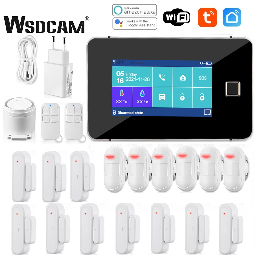 WSDCAM Tuya WiFi GSM Home Security Protection Smart Alarm System Burglar kit Motion Sensor Remote Control For Alexa Google