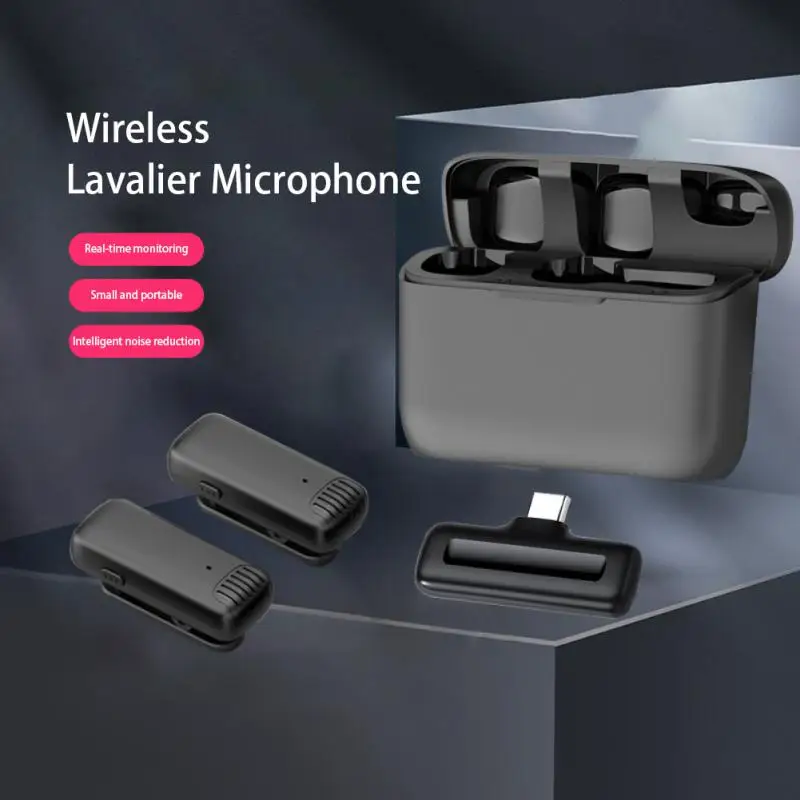 

Миниатюрный портативный микрофон с шумоподавлением для записи аудио и видео, беспроводной петличный микрофон для IPhone Type C с зарядным устрой...